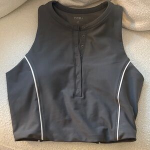 YPB Grey Sleeveless Workout Top with White Piping and Built-in bra
